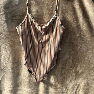Women’s Burberry Pink and Black Striped One-Piece